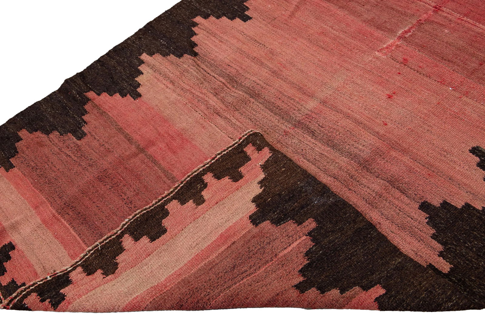 Vintage Kilim Handmade Flatweave Red Geometric Wool Runner - 2