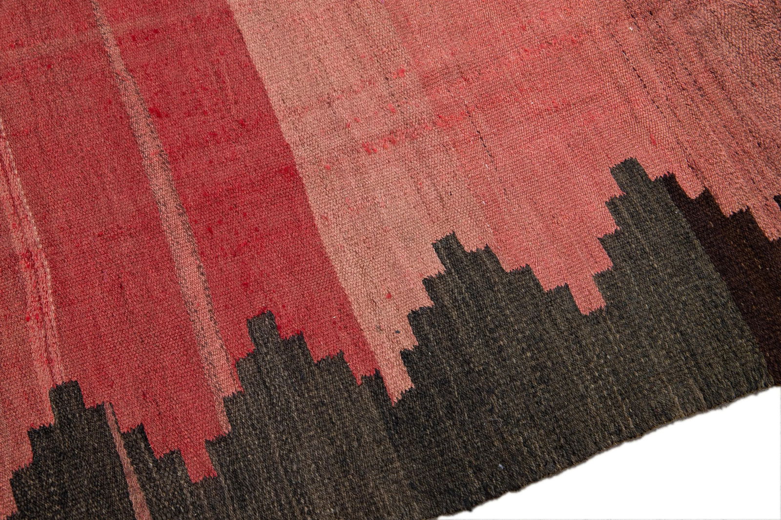 Vintage Kilim Handmade Flatweave Red Geometric Wool Runner - 6