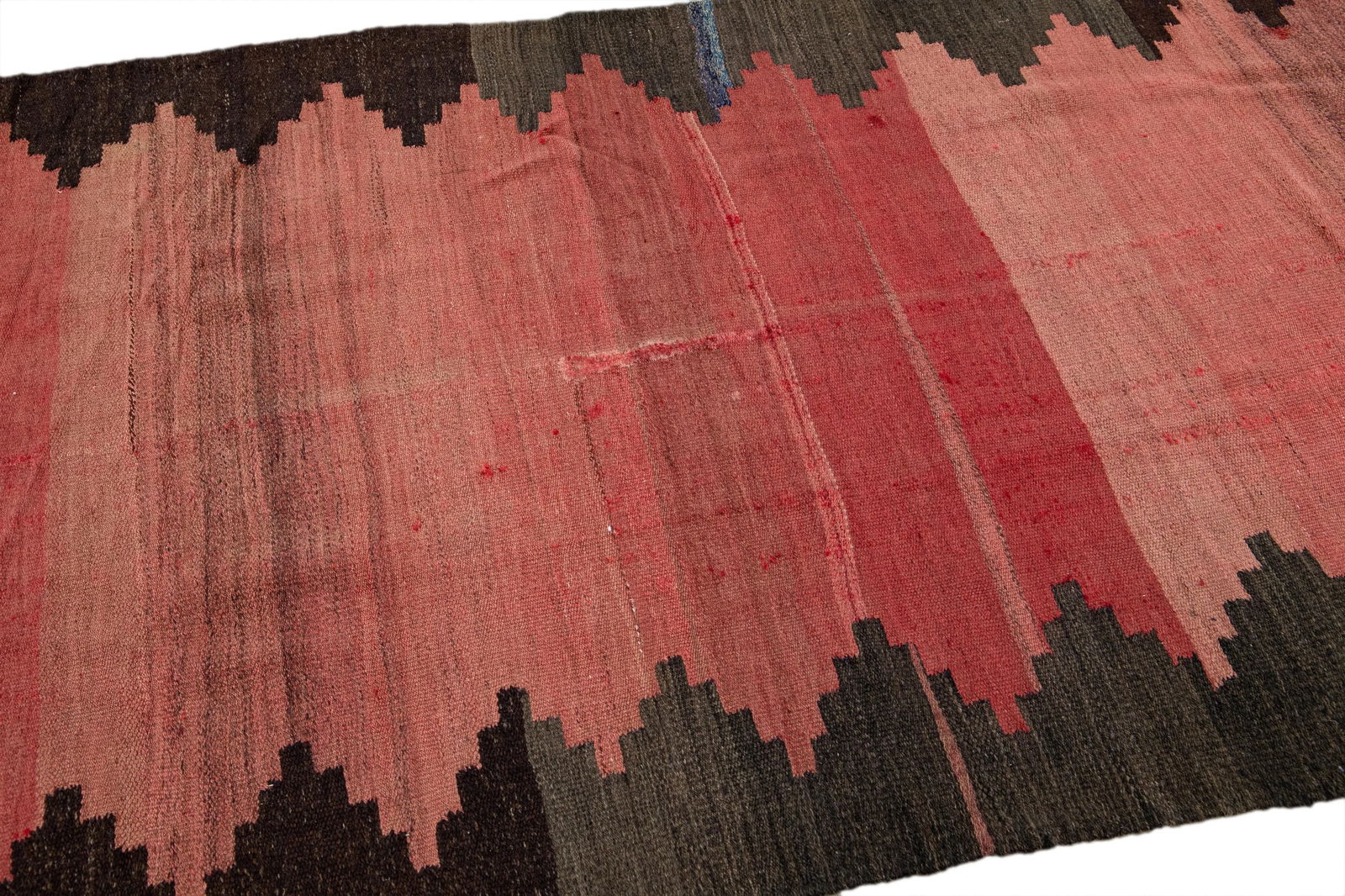 Vintage Kilim Handmade Flatweave Red Geometric Wool Runner - 8