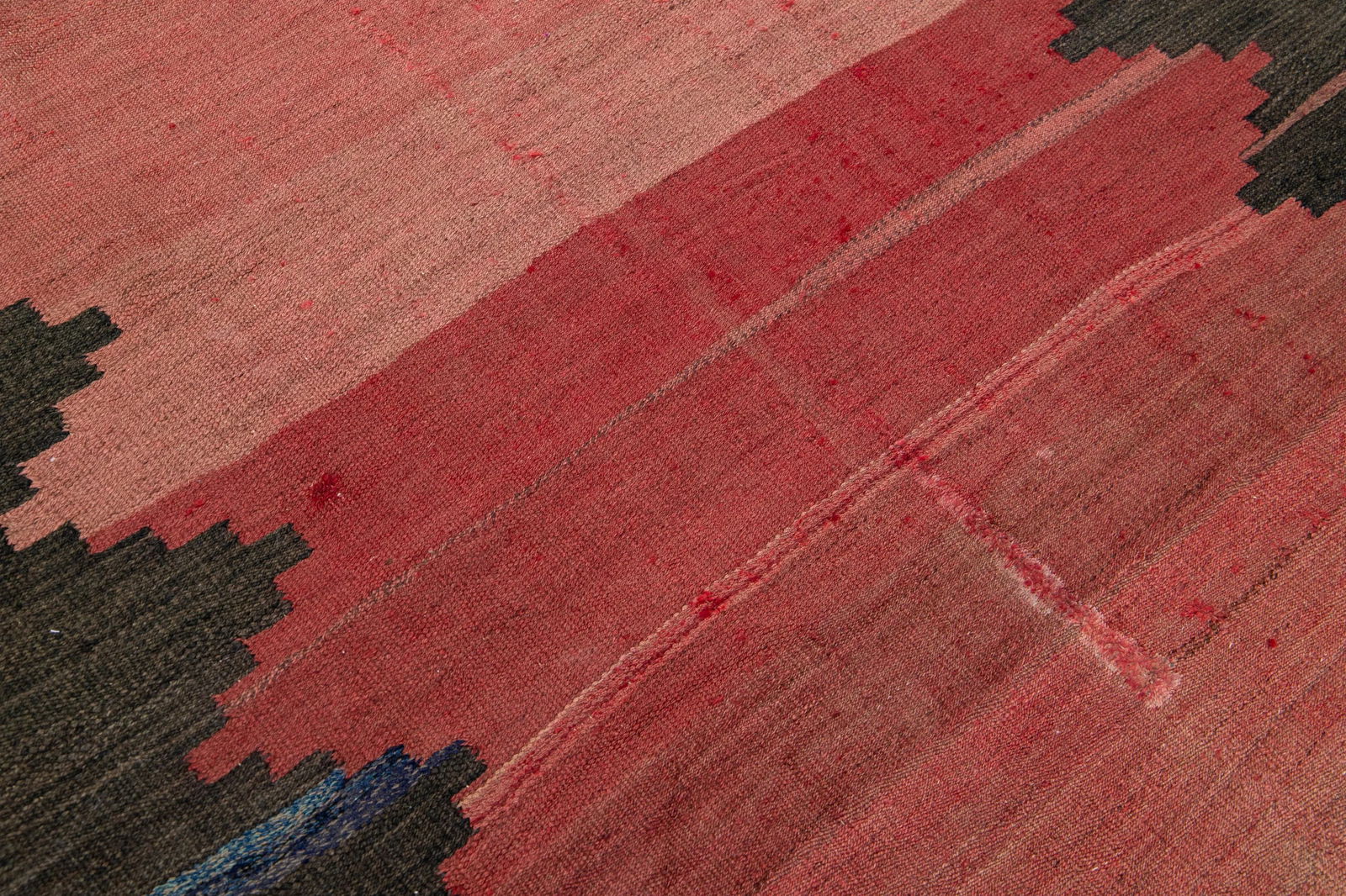 Vintage Kilim Handmade Flatweave Red Geometric Wool Runner - 9