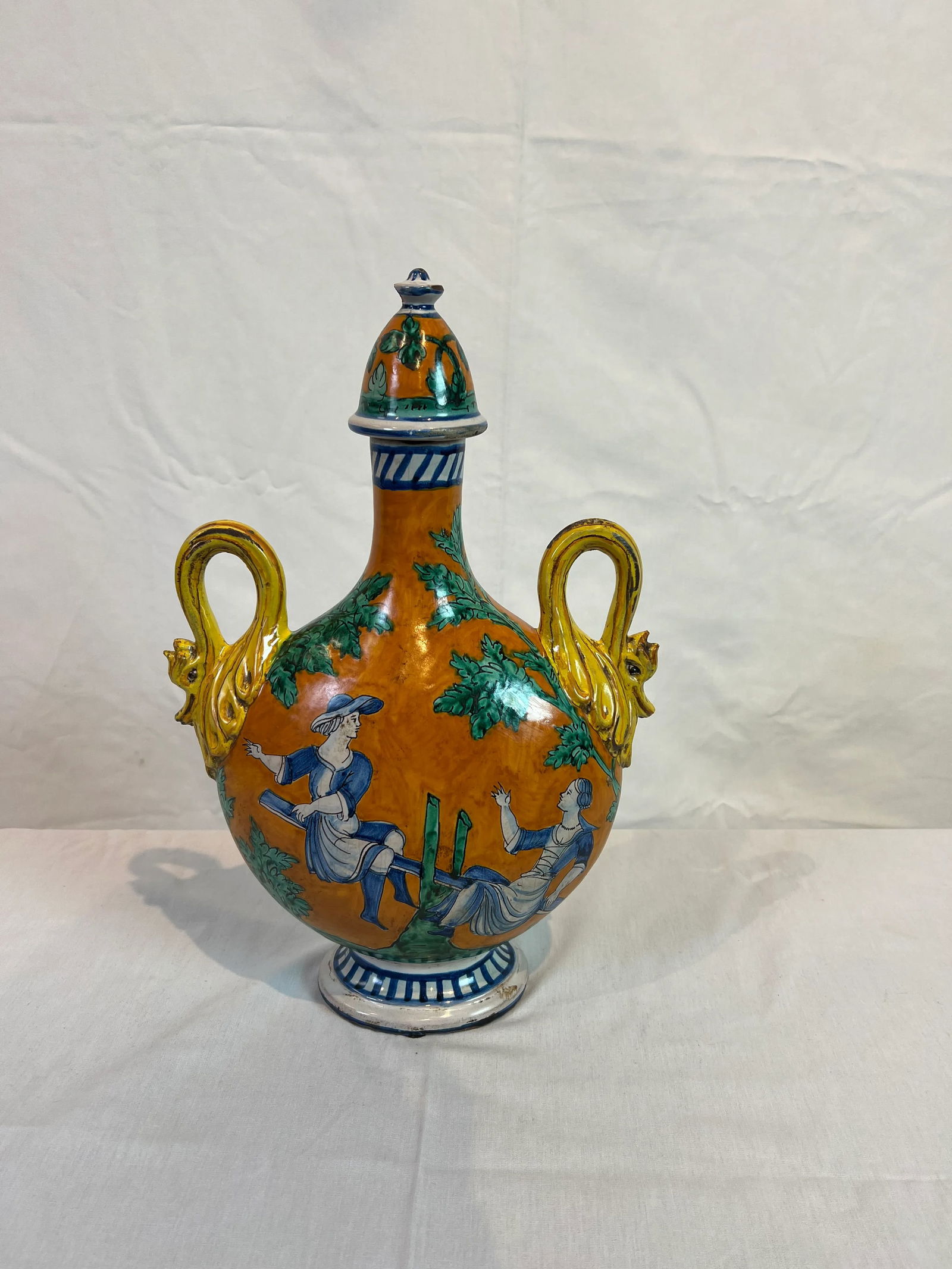1990s Italian Hand Painted Ceramic Flask in Orange, Green, Blue and Yellow Colors - 12