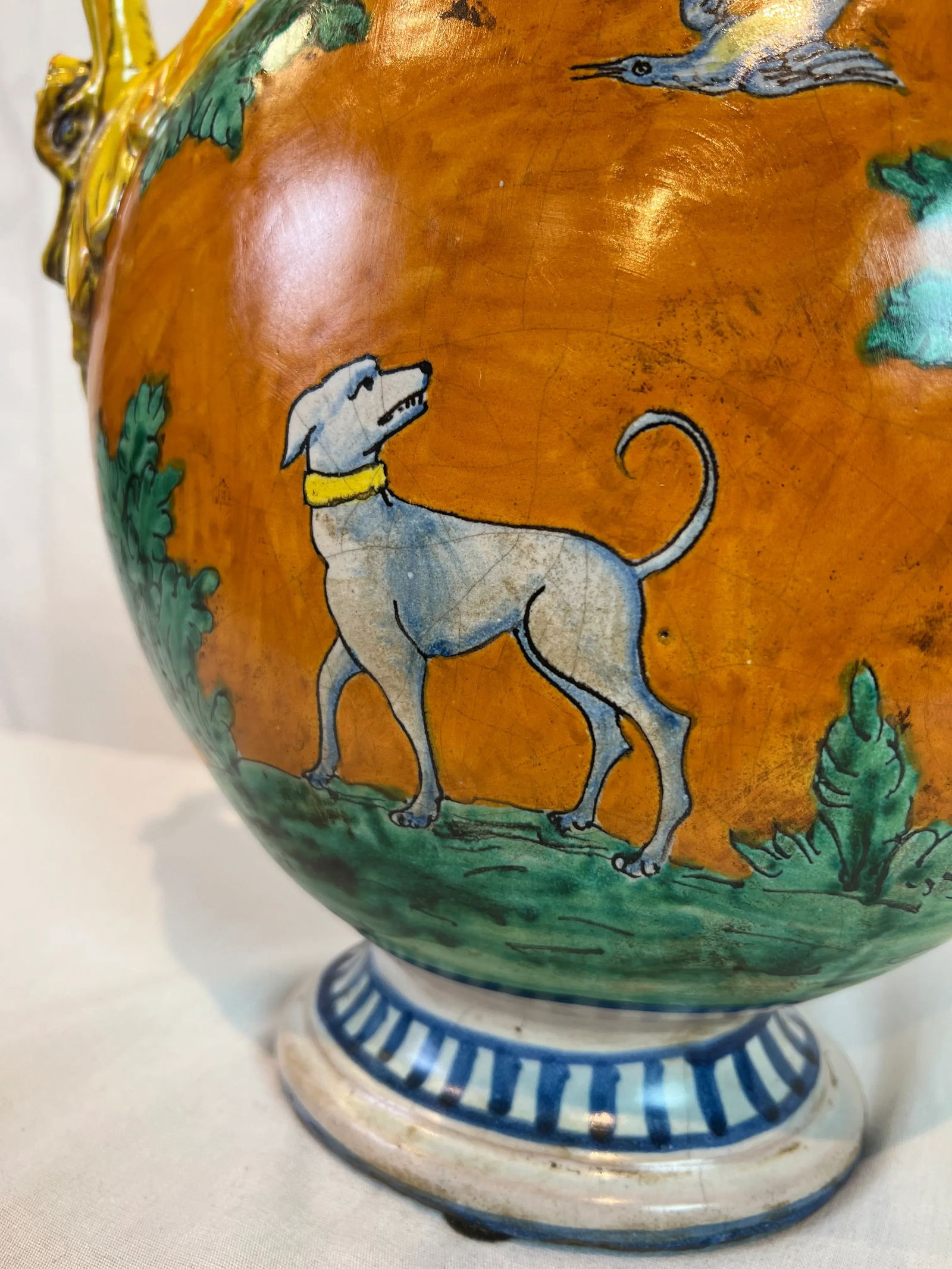 1990s Italian Hand Painted Ceramic Flask in Orange, Green, Blue and Yellow Colors - 3