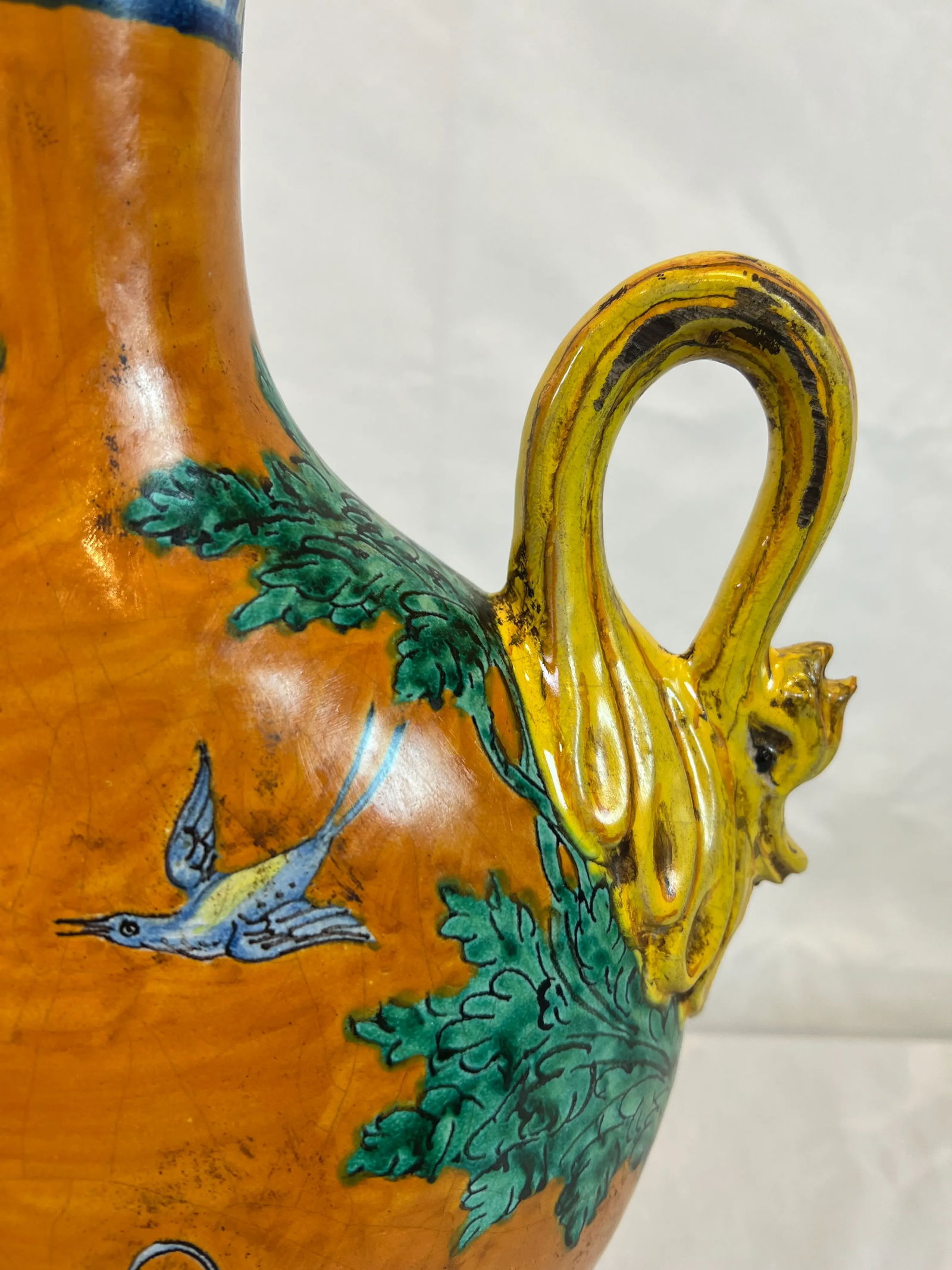 1990s Italian Hand Painted Ceramic Flask in Orange, Green, Blue and Yellow Colors - 4