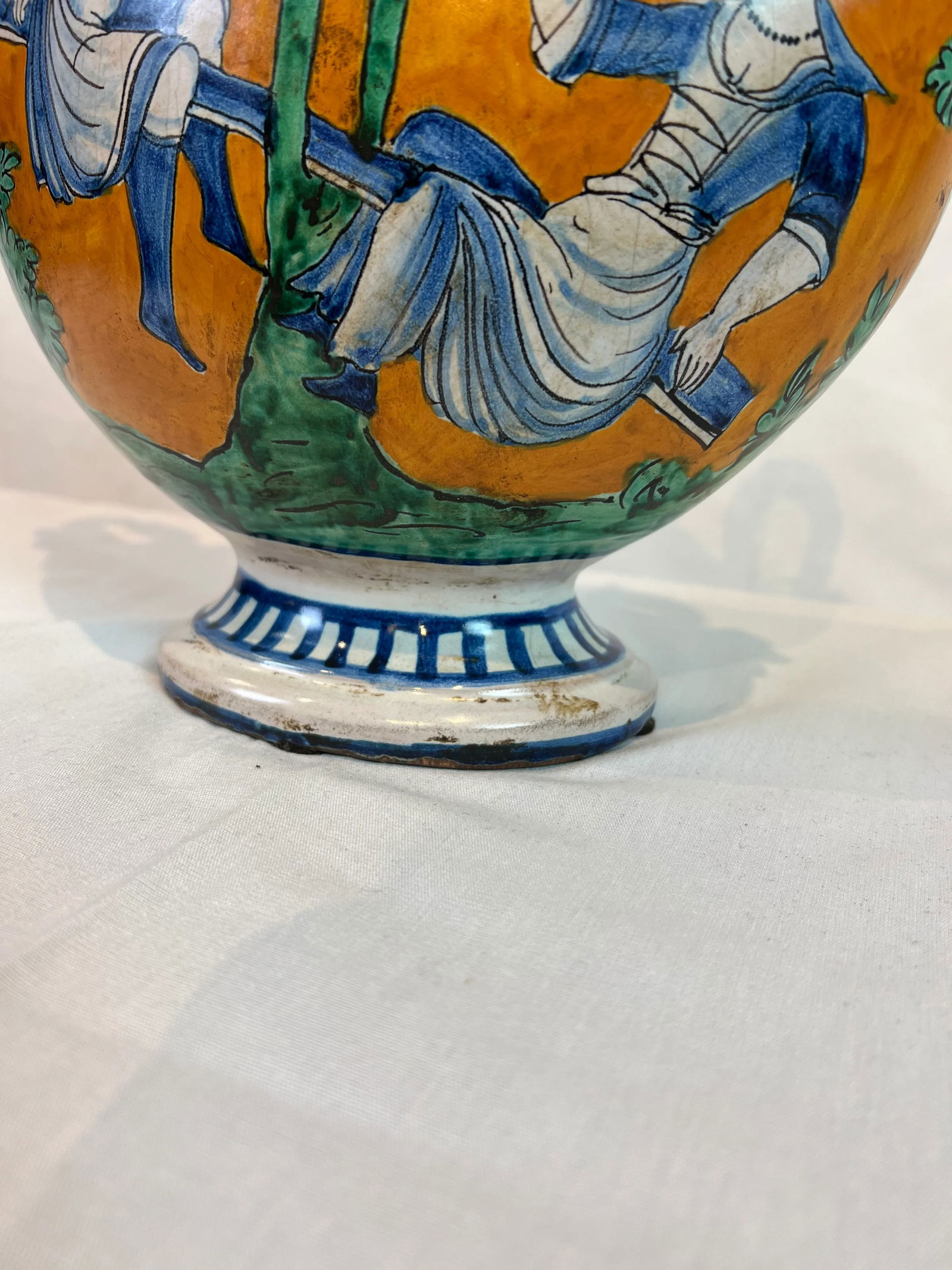 1990s Italian Hand Painted Ceramic Flask in Orange, Green, Blue and Yellow Colors - 6