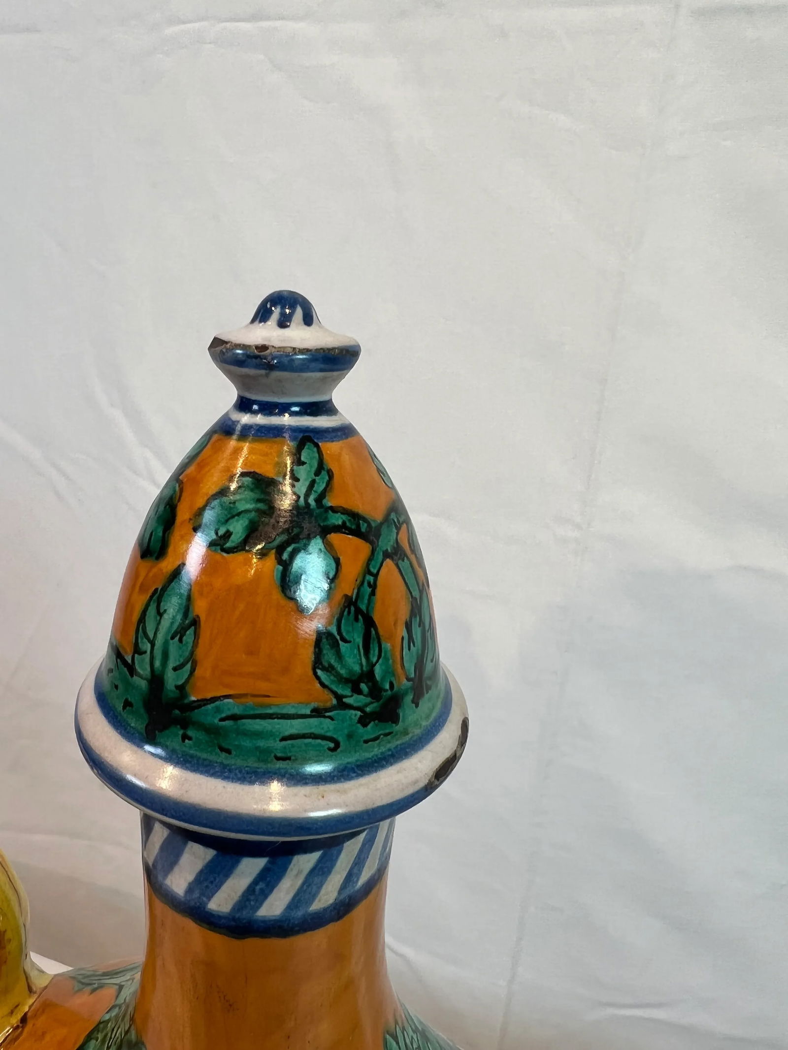 1990s Italian Hand Painted Ceramic Flask in Orange, Green, Blue and Yellow Colors - 7