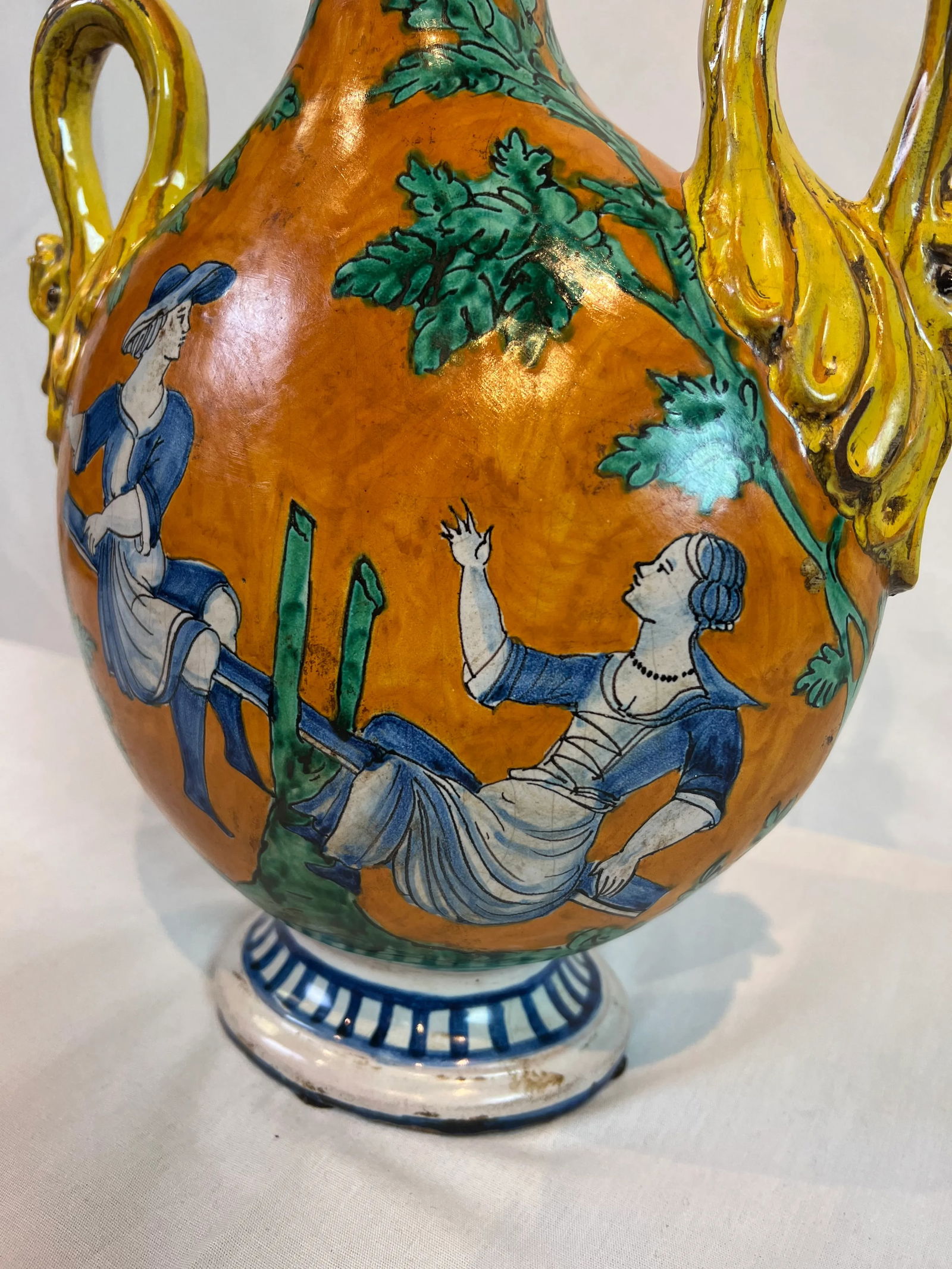 1990s Italian Hand Painted Ceramic Flask in Orange, Green, Blue and Yellow Colors - 8