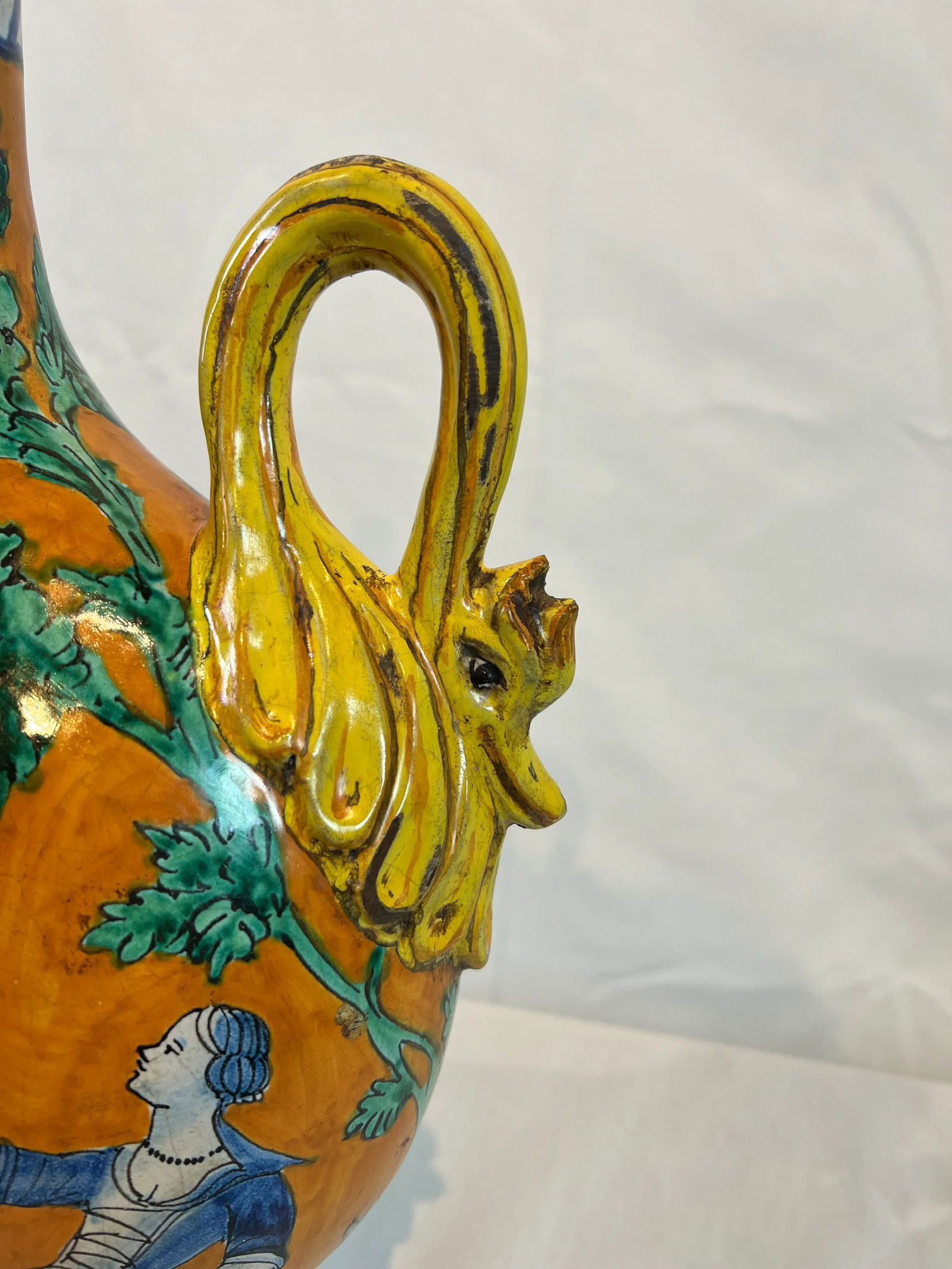 1990s Italian Hand Painted Ceramic Flask in Orange, Green, Blue and Yellow Colors - 9