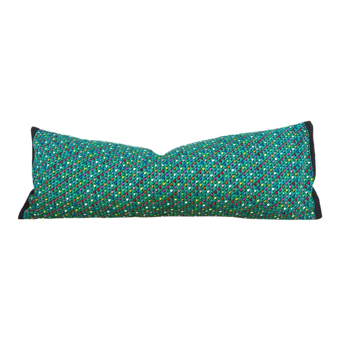 Long Vintage Mayan Brocade Akna Pillow: This one-of-a-kind lumbar pillow is made from a traditional Mayan textile. This vintage Huipil fabric was originally sourced in San Antonio, a village in the highlands of Guatemala. Like a traditional