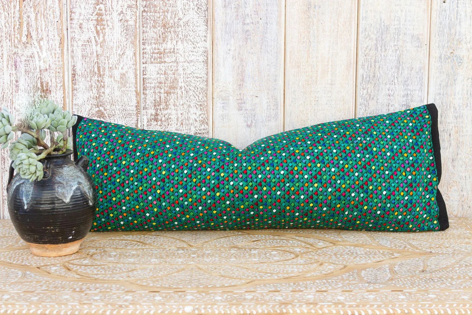 Long Vintage Mayan Brocade Akna Pillow - 2