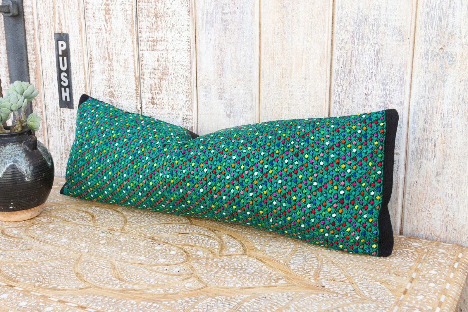 Long Vintage Mayan Brocade Akna Pillow - 3