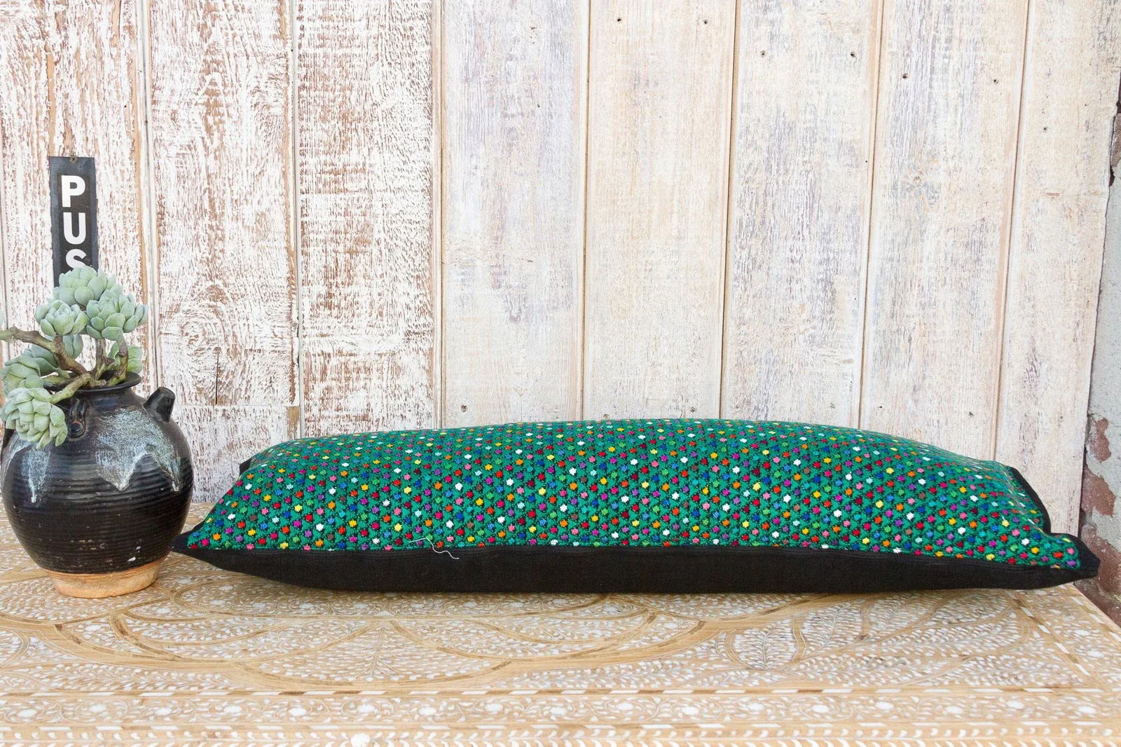 Long Vintage Mayan Brocade Akna Pillow - 6