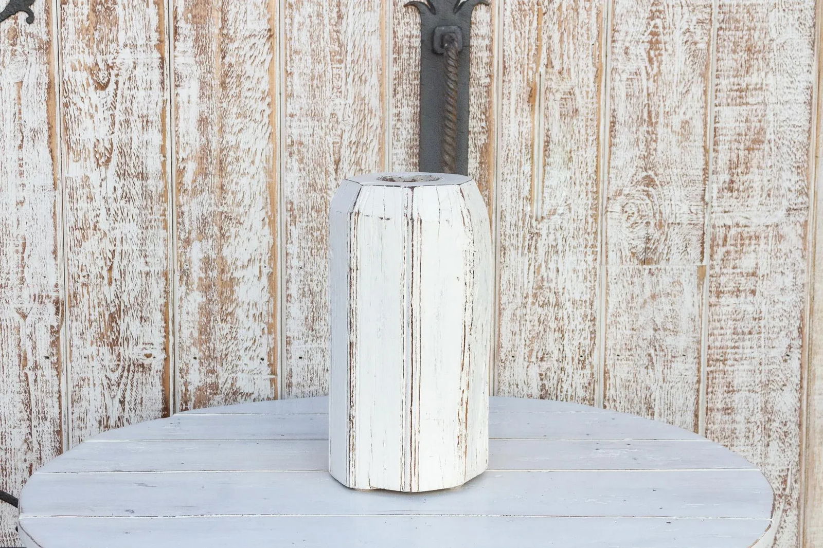 Antique White Indian Column Candle Holder - 3