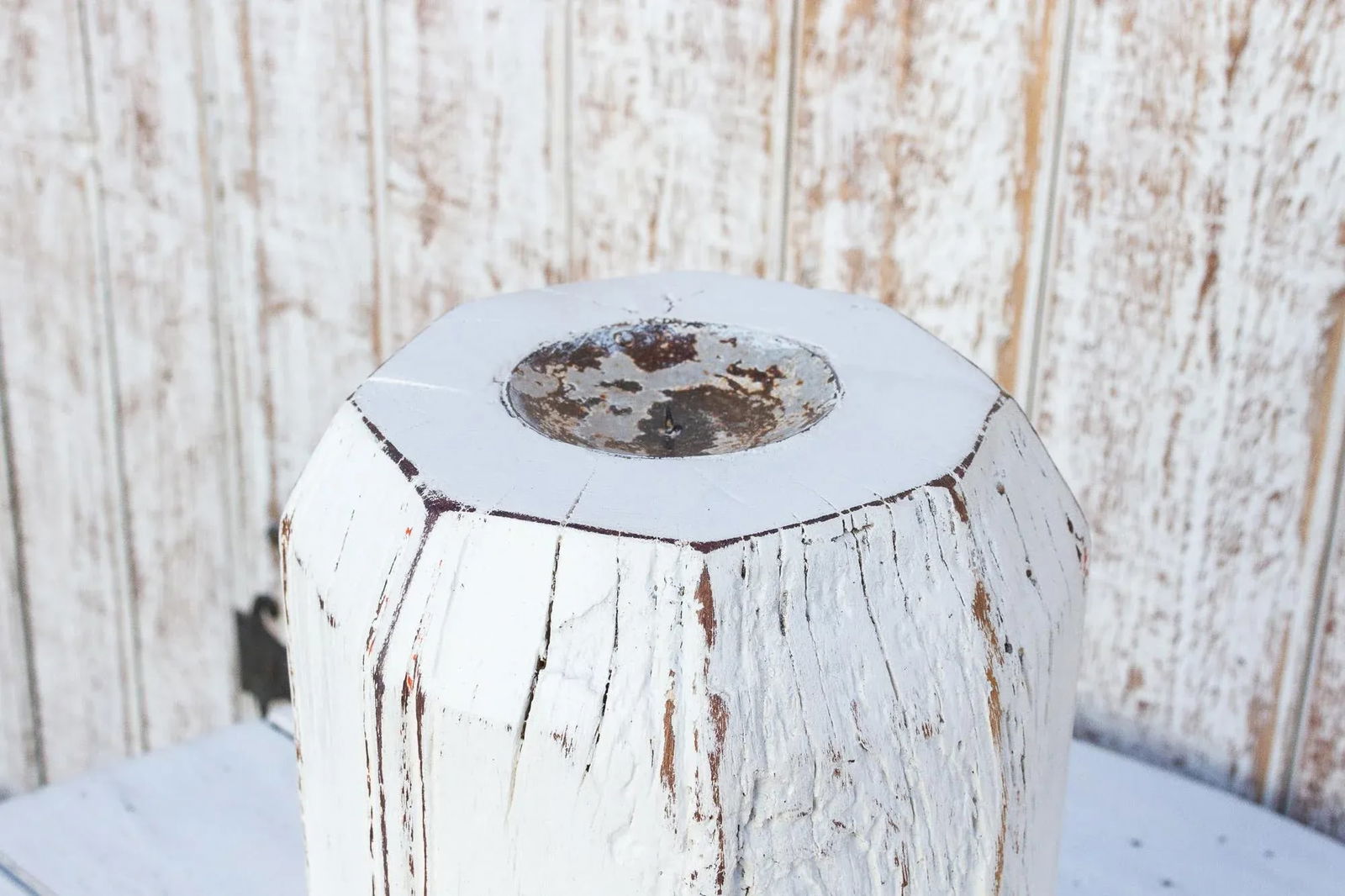 Antique White Indian Column Candle Holder - 4