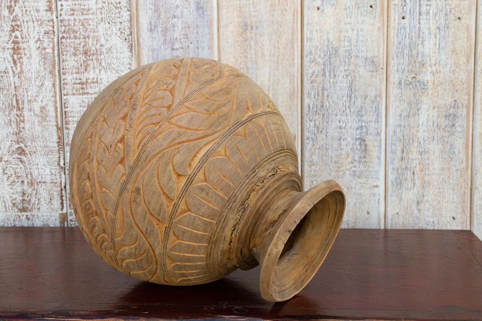 Carved Bleached Naga Water Pot - 5