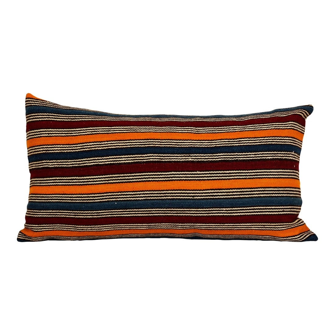 Striped Turkish Kilim Pillow Cover 16" X 30": Striped Turkish Kilim Pillow Cover 16" X 30" These beautiful 16" x 30" pillow covers were made from an authentic, vintage Turkish rug handwoven in the 1960s. Bright colors of wool adorn the front of t