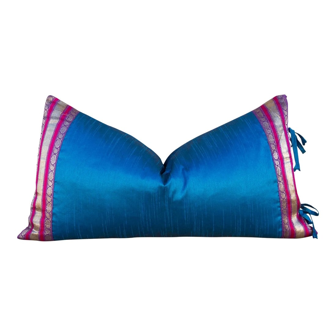 Vintage Naivy Large Festive Indian Silk Queen Lumbar Pillow Cover: This brilliant silk lumbar pillow is a luxurious addition to any living room. Made out of silk with intricate borders of this jewel-toned pillow are made with a one-of-a-kind vintage lacing. This