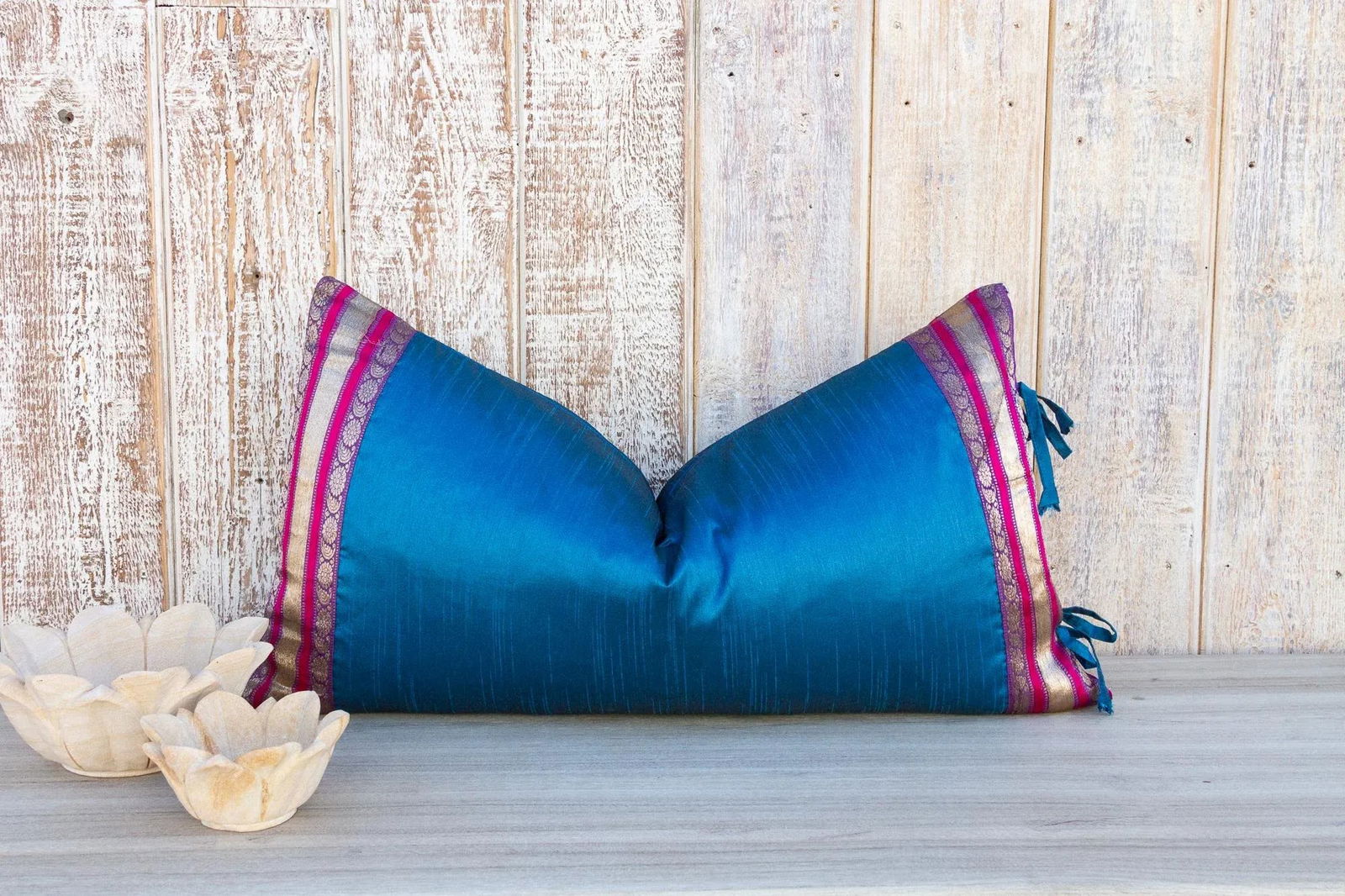 Vintage Naivy Large Festive Indian Silk Queen Lumbar Pillow Cover - 2