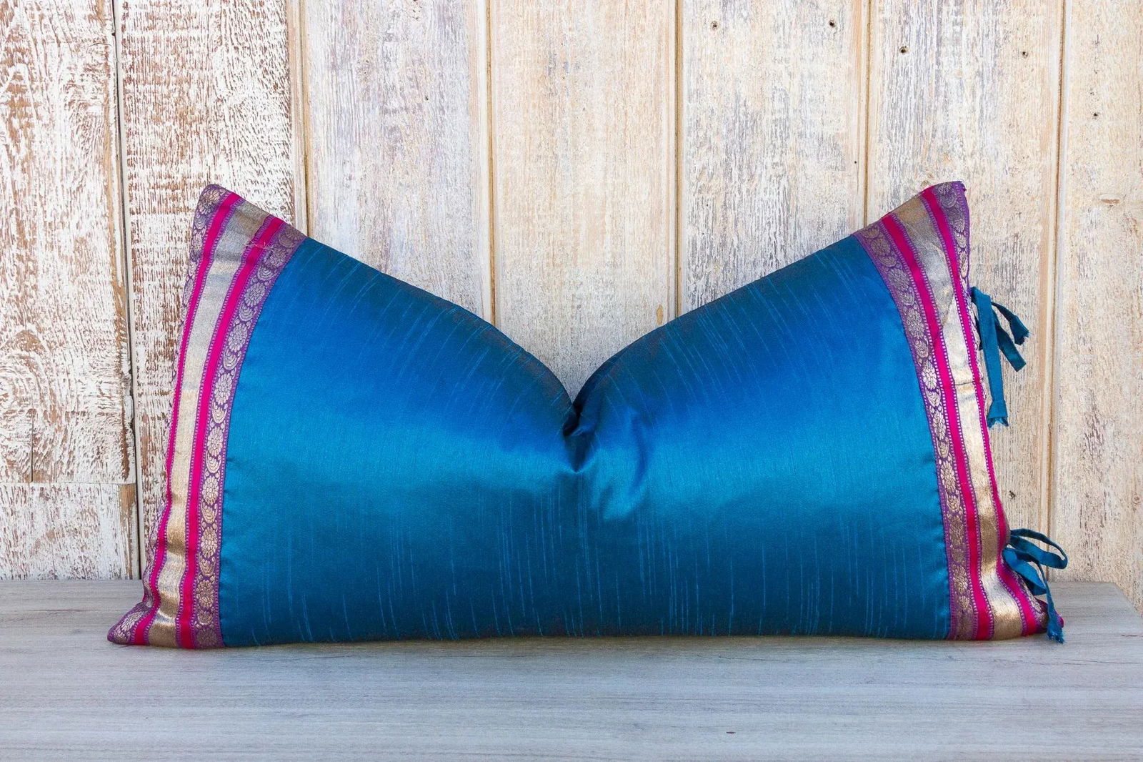 Vintage Naivy Large Festive Indian Silk Queen Lumbar Pillow Cover - 3