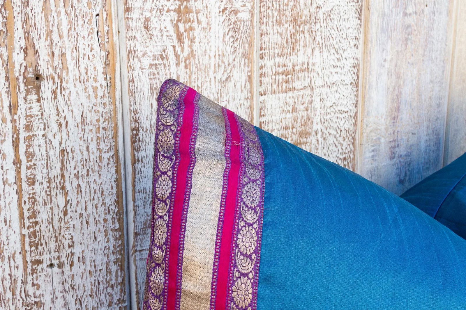 Vintage Naivy Large Festive Indian Silk Queen Lumbar Pillow Cover - 4