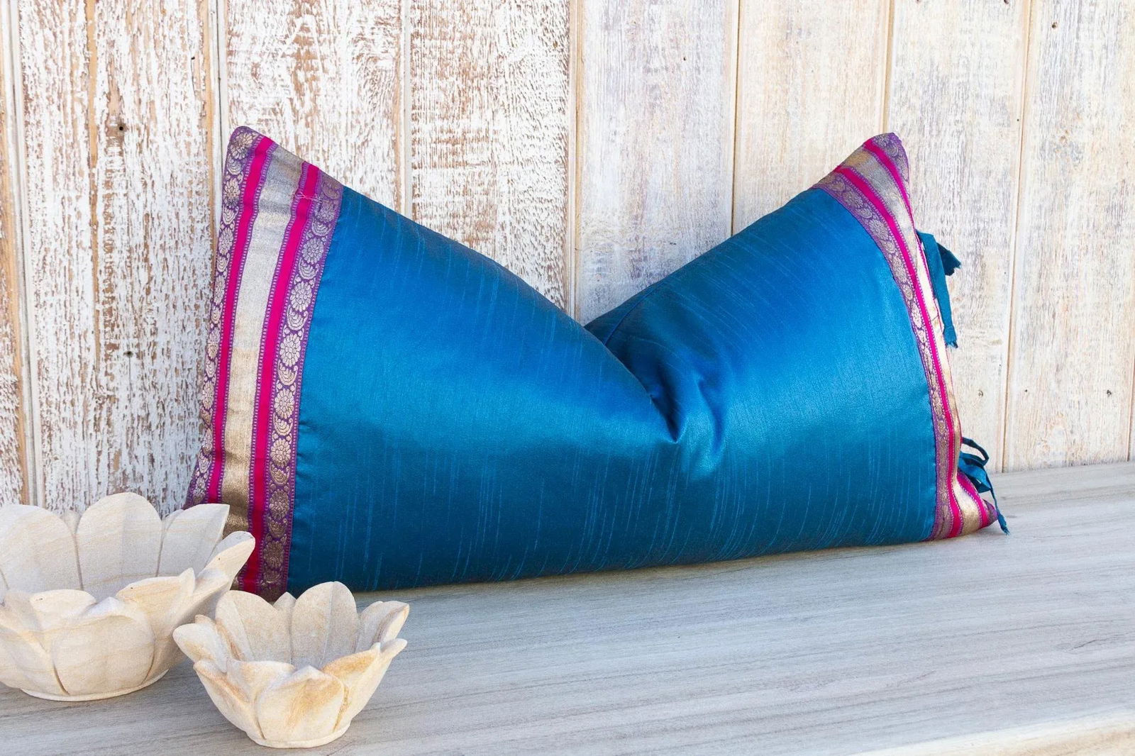 Vintage Naivy Large Festive Indian Silk Queen Lumbar Pillow Cover - 6