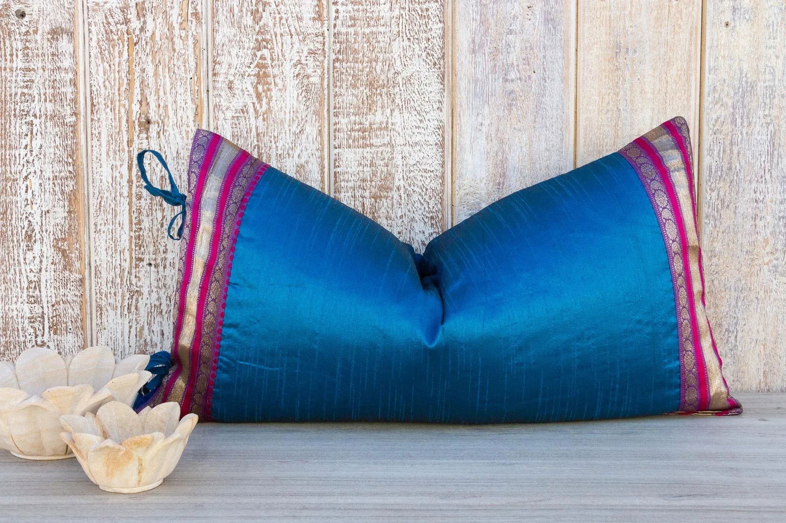 Vintage Naivy Large Festive Indian Silk Queen Lumbar Pillow Cover - 8