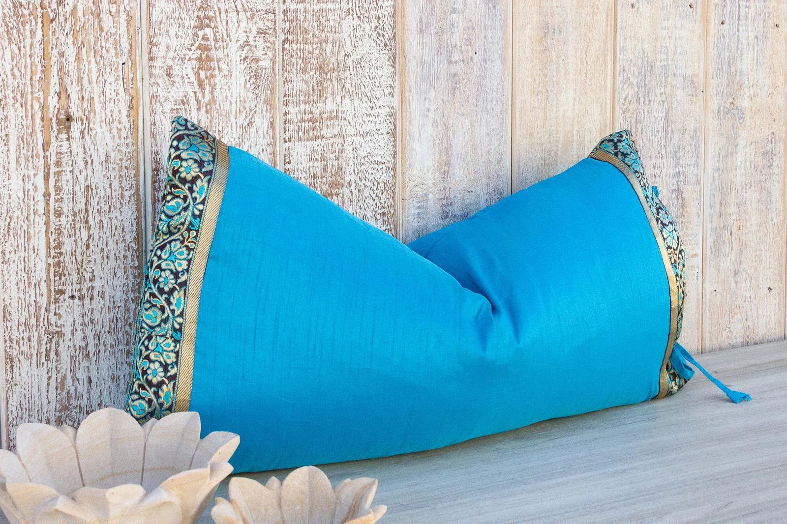 Vintage Neela Large Festive Indian Silk Queen Lumbar Pillow Cover - 4