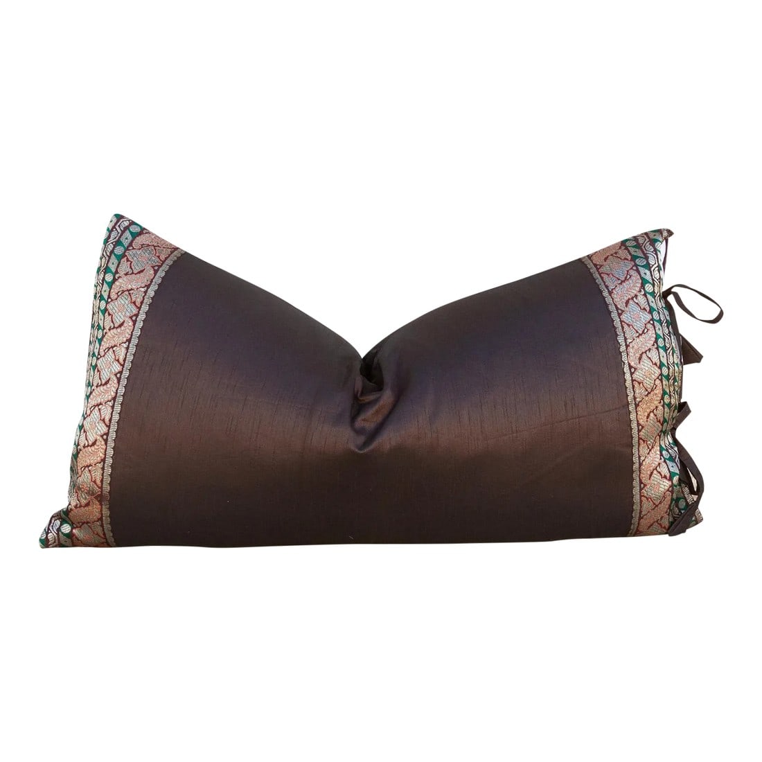 Vintage Lila Large Festive Indian Silk Queen Lumbar Pillow Cover: This brilliant silk lumbar pillow is a luxurious addition to any living room. Made out of silk with intricate borders of this jewel-toned pillow are made with a one-of-a-kind vintage lacing. This