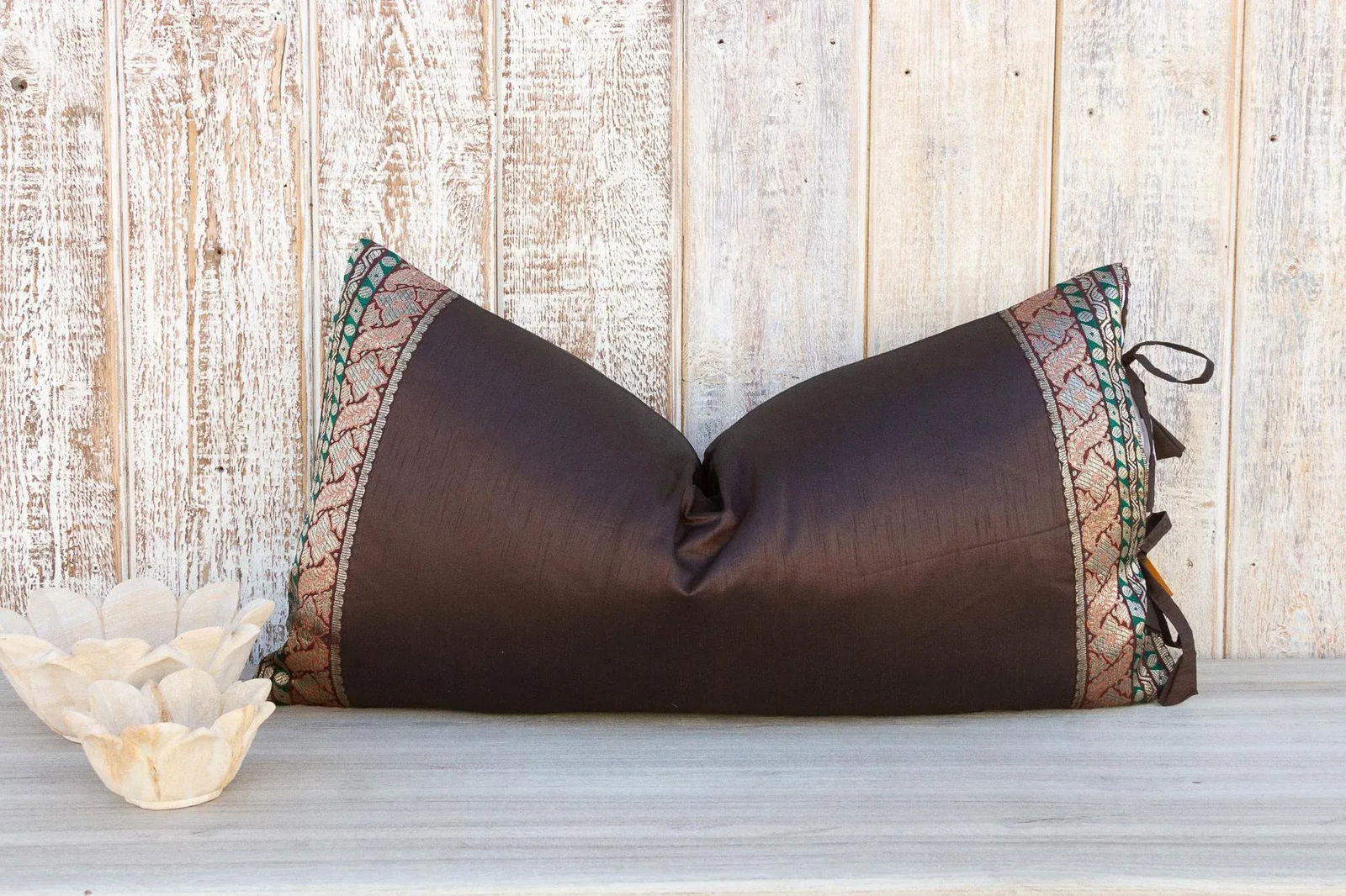 Vintage Lila Large Festive Indian Silk Queen Lumbar Pillow Cover - 2