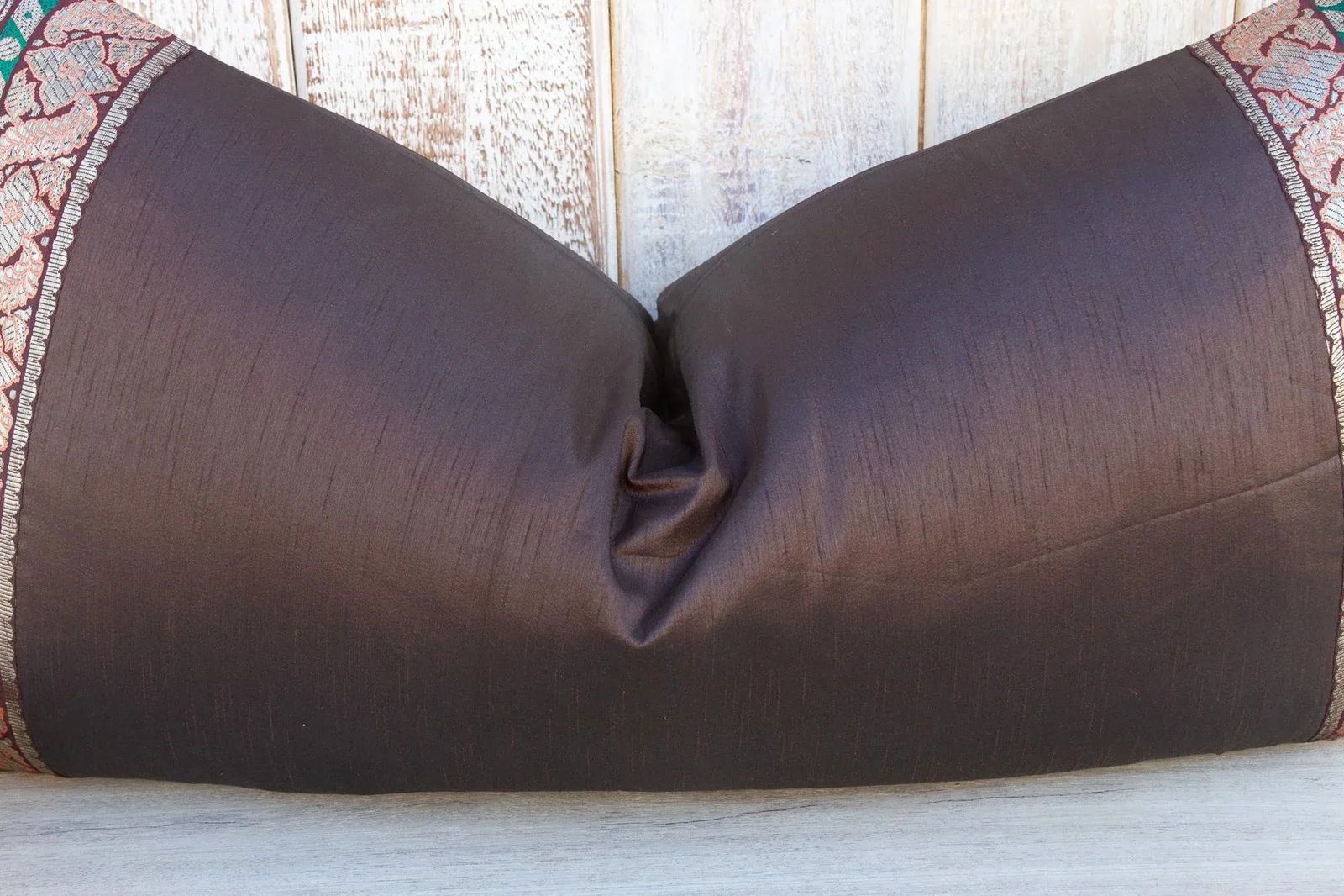 Vintage Lila Large Festive Indian Silk Queen Lumbar Pillow Cover - 4