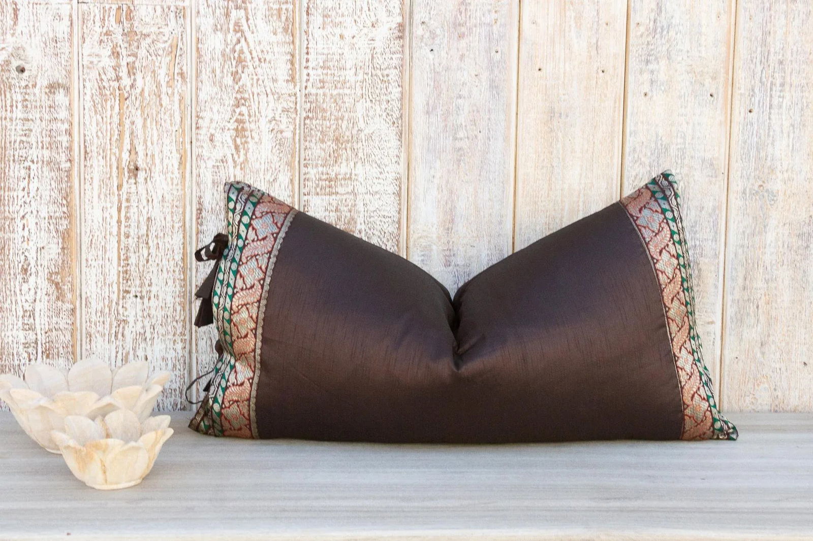 Vintage Lila Large Festive Indian Silk Queen Lumbar Pillow Cover - 7