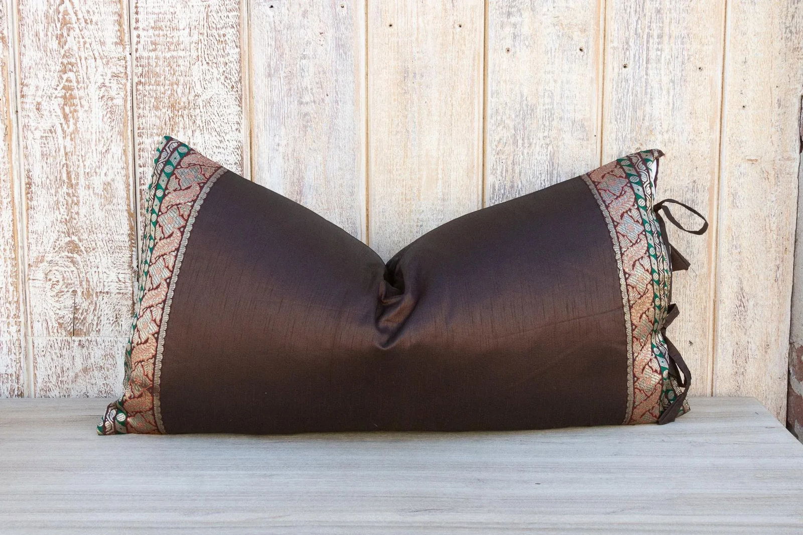 Vintage Lila Large Festive Indian Silk Queen Lumbar Pillow Cover - 8