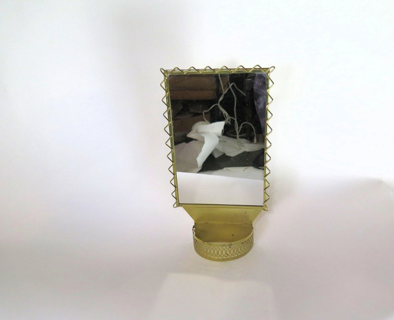 Vintage Zig-Zag Design Mirror with Plant Holder - 4