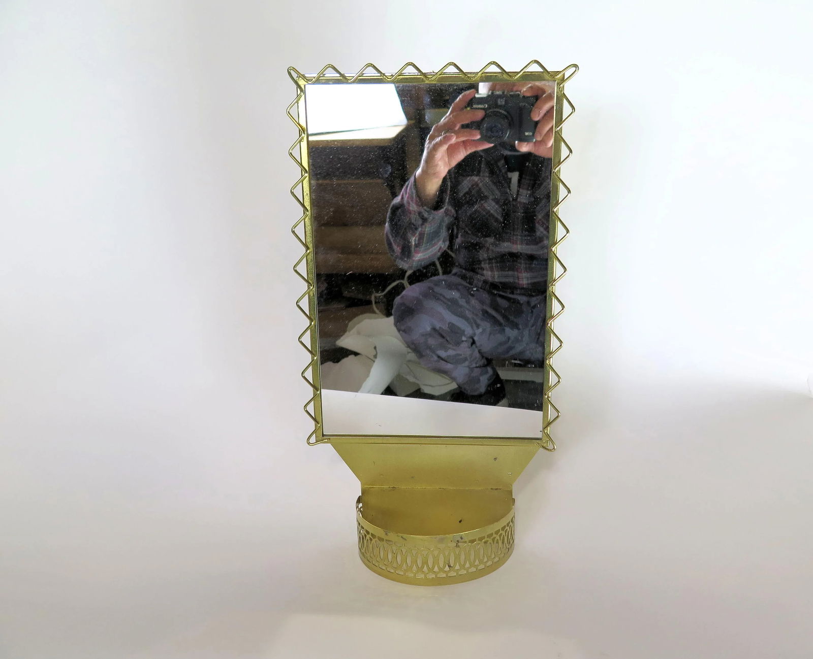 Vintage Zig-Zag Design Mirror with Plant Holder - 5