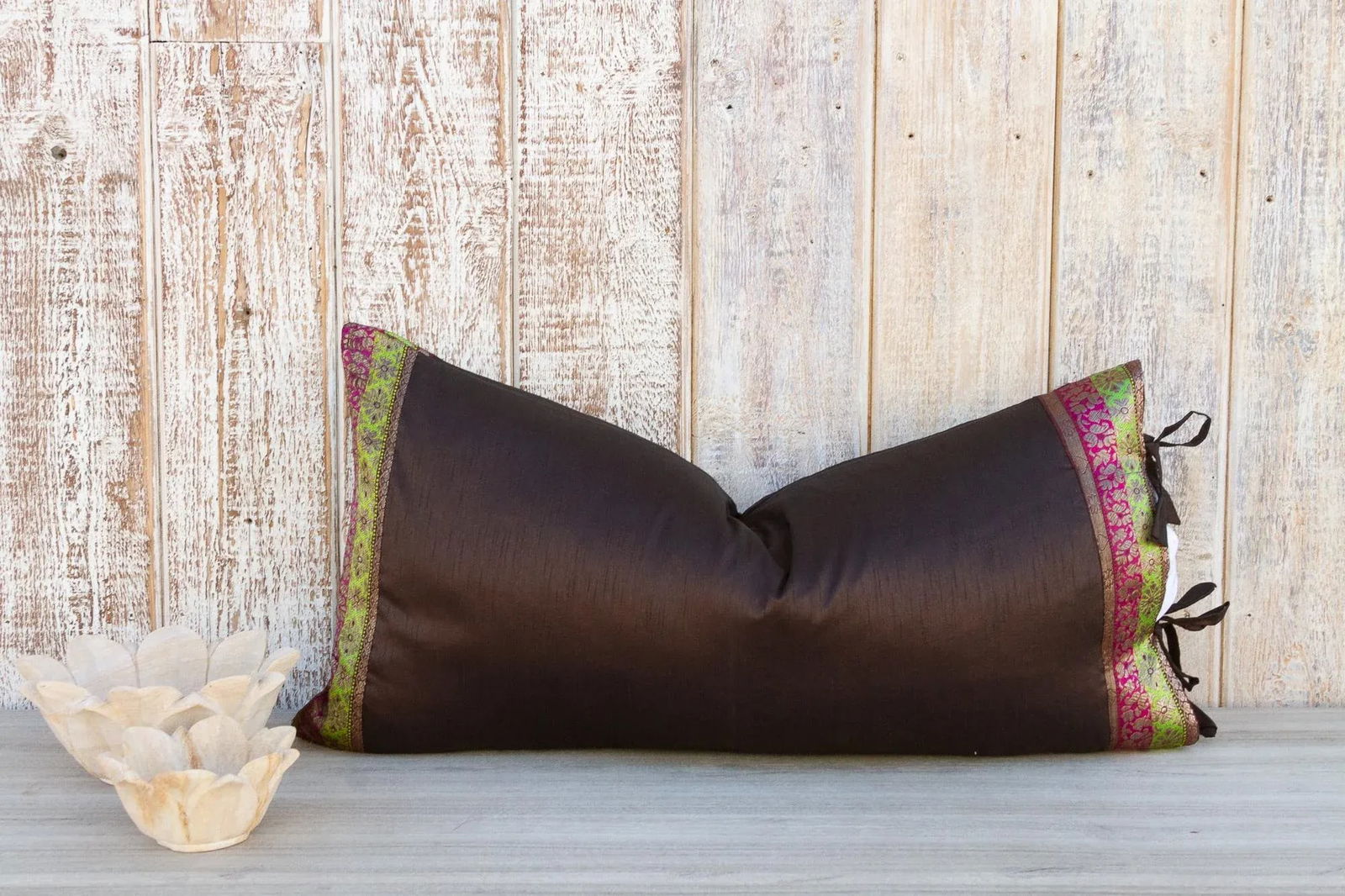 Vintage Tamali Large Festive Indian Silk Queen Lumbar Pillow Cover - 2