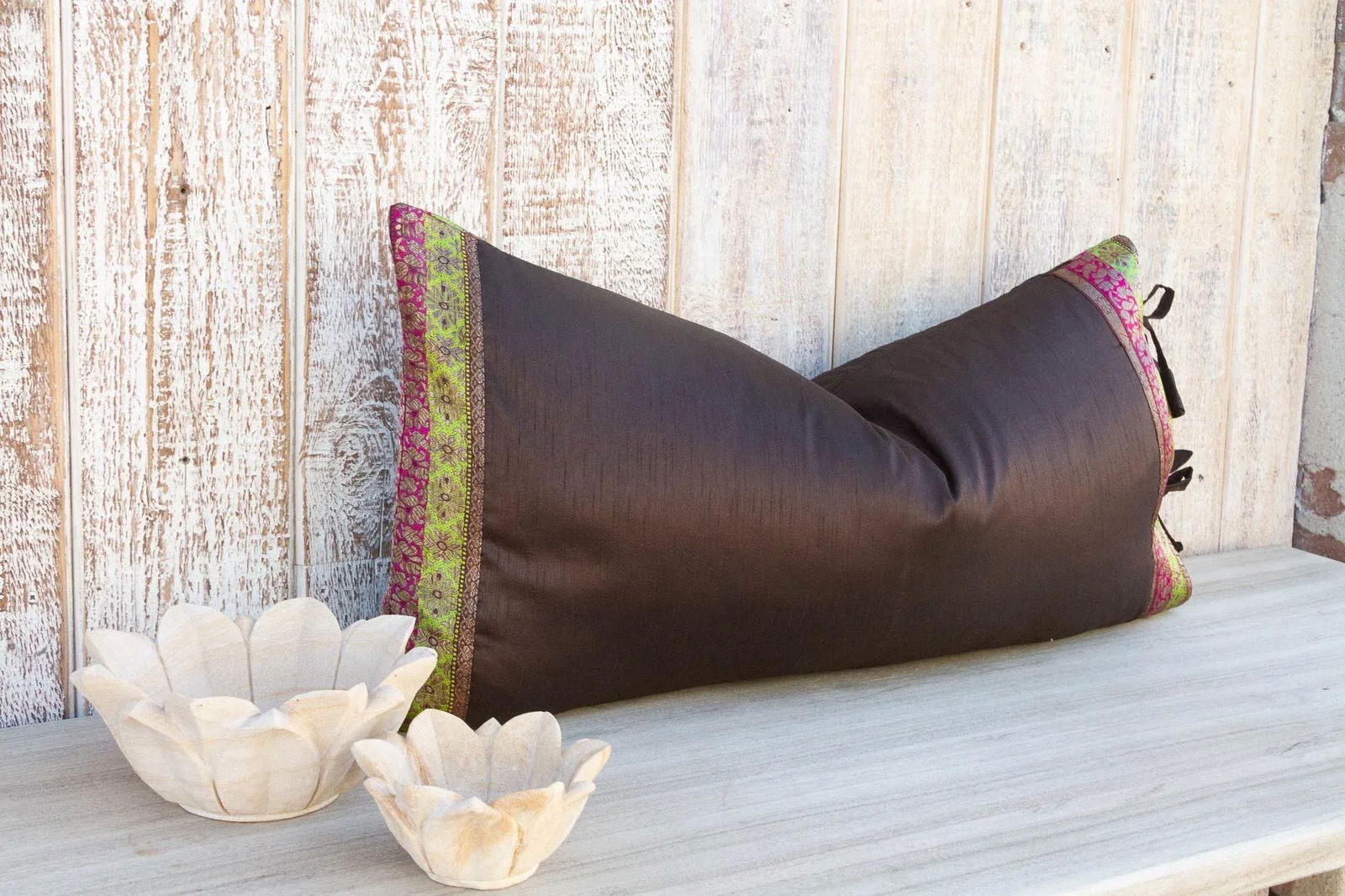 Vintage Tamali Large Festive Indian Silk Queen Lumbar Pillow Cover - 3