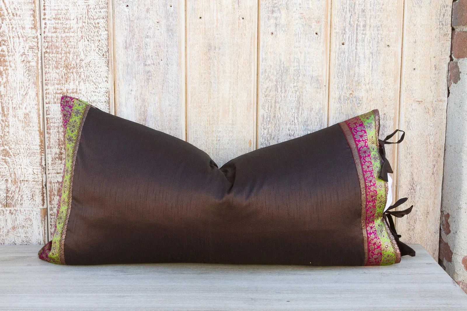 Vintage Tamali Large Festive Indian Silk Queen Lumbar Pillow Cover - 6