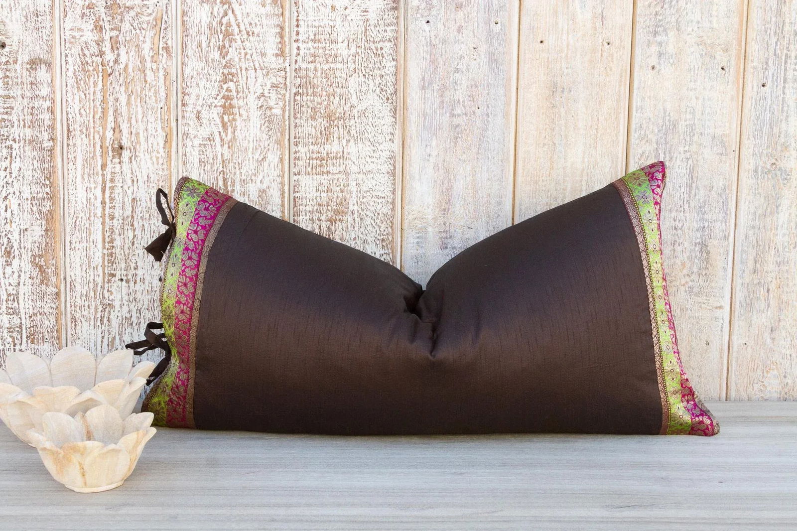 Vintage Tamali Large Festive Indian Silk Queen Lumbar Pillow Cover - 8