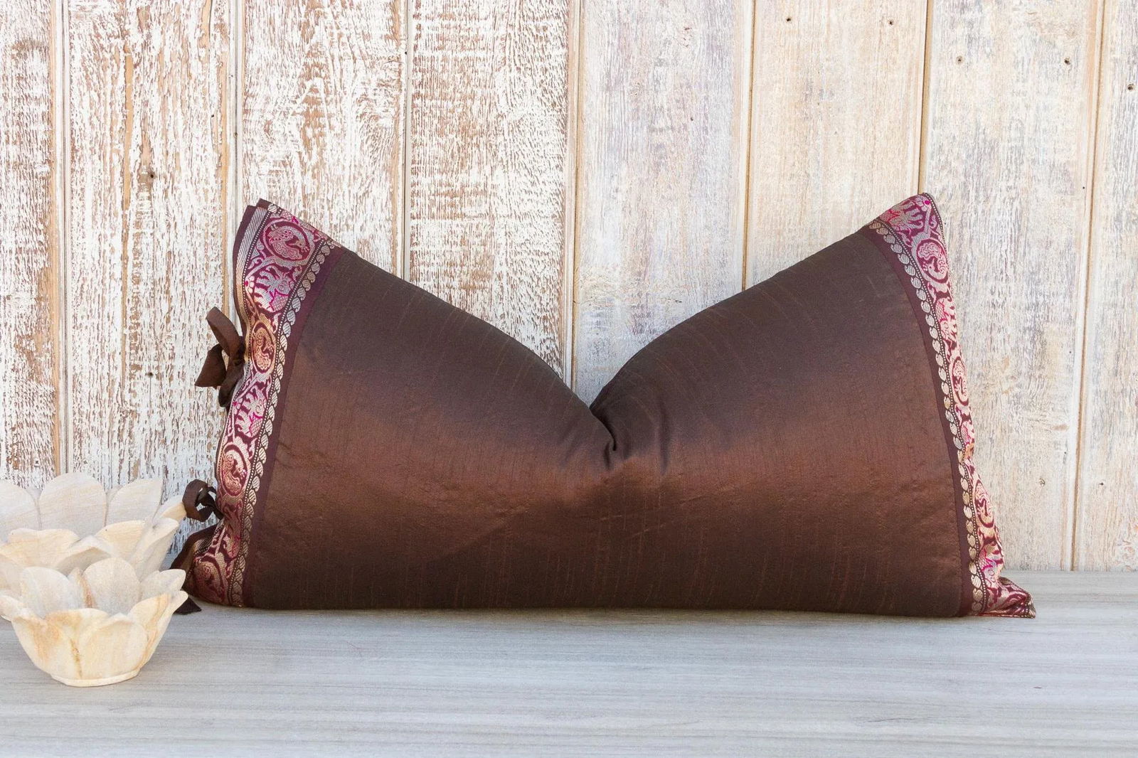 Vintage Lisha Large Festive Indian Silk Queen Lumbar Pillow Cover - 7