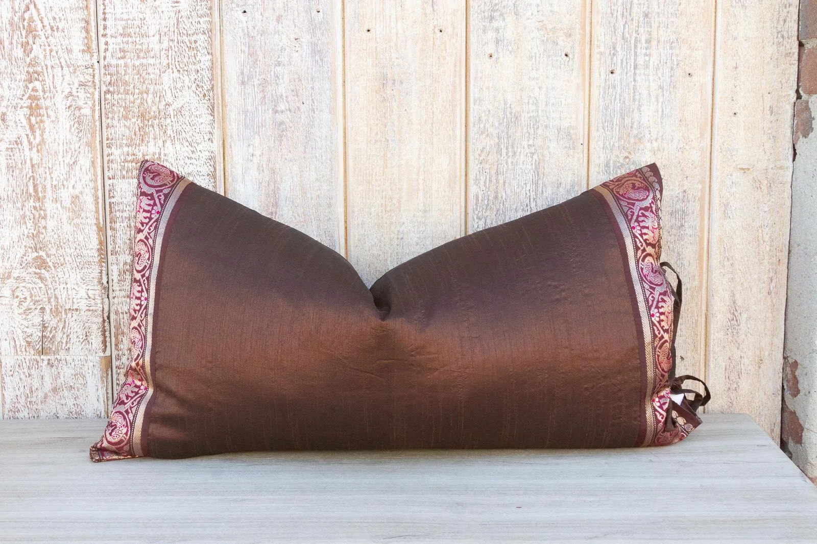 Vintage Lisha Large Festive Indian Silk Queen Lumbar Pillow Cover - 9