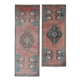 Vintage Turkish Oushak Yastik Scatter Rug - Set of Two