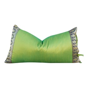Vintage Lime Green Large Festive Indian Silk Queen Lumbar Pillow Cover