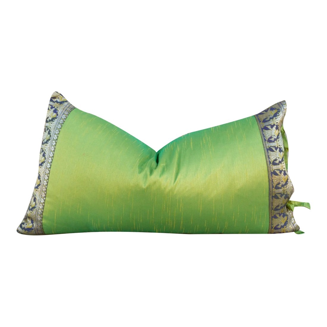 Vintage Lime Green Large Festive Indian Silk Queen Lumbar Pillow Cover: This brilliant silk lumbar pillow is a luxurious addition to any living room. Made out of silk with intricate borders of this jewel-toned pillow are made with a one-of-a-kind vintage lacing. This thro