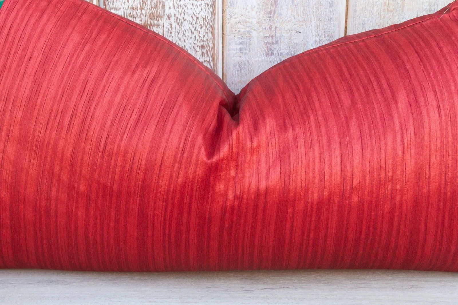 Vintage Red Large Festive Indian Silk Queen Lumbar Pillow Cover - 7