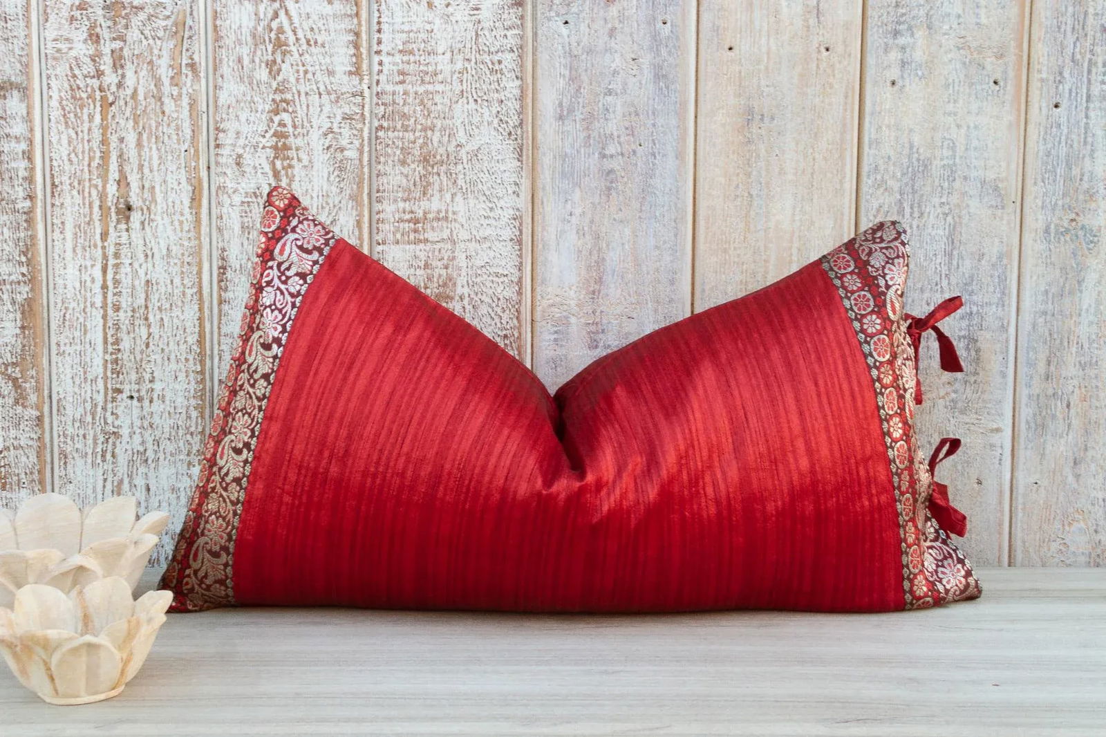 Vintage Rohi Large Festive Indian Silk Queen Lumbar Pillow Cover - 2