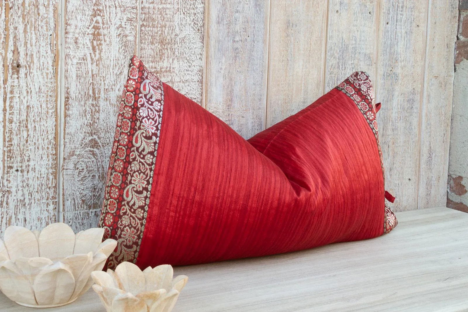 Vintage Rohi Large Festive Indian Silk Queen Lumbar Pillow Cover - 3