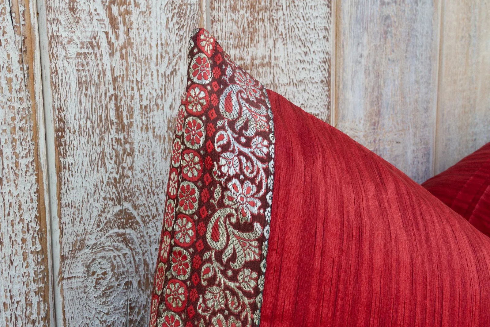 Vintage Rohi Large Festive Indian Silk Queen Lumbar Pillow Cover - 4