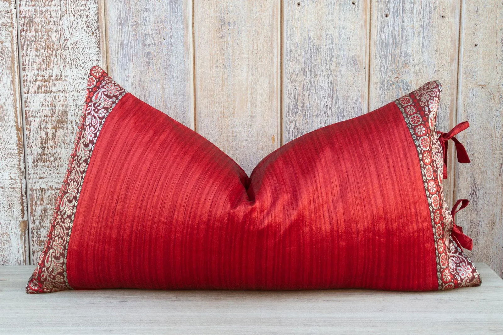 Vintage Rohi Large Festive Indian Silk Queen Lumbar Pillow Cover - 6