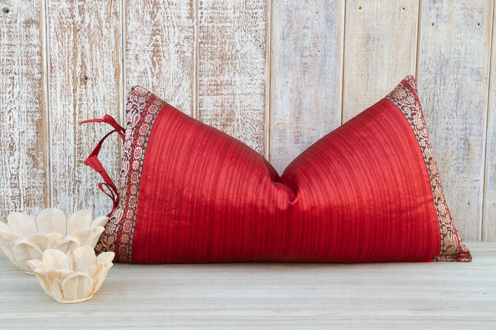 Vintage Rohi Large Festive Indian Silk Queen Lumbar Pillow Cover - 7