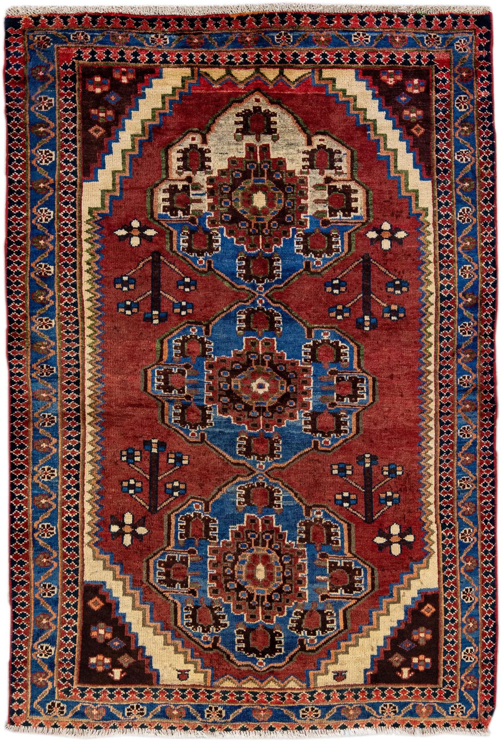 Vintage Handmade Persian Red Geometric Wool Rug 4'4" X 6'4" - 11