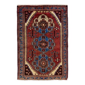 Vintage Handmade Persian Red Geometric Wool Rug 4'4" X 6'4"